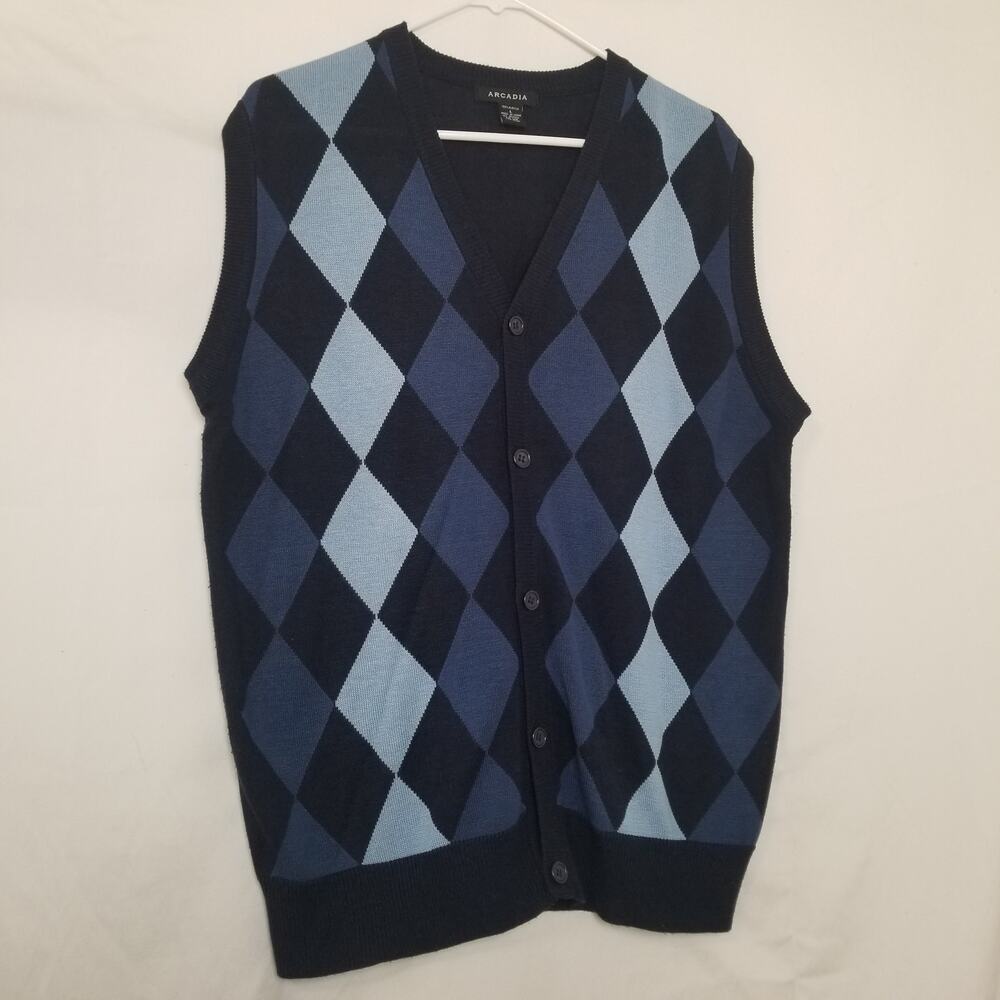 Arcasia Men's Acrylic Diamond Pattern Button Up Sweater Vest Size L